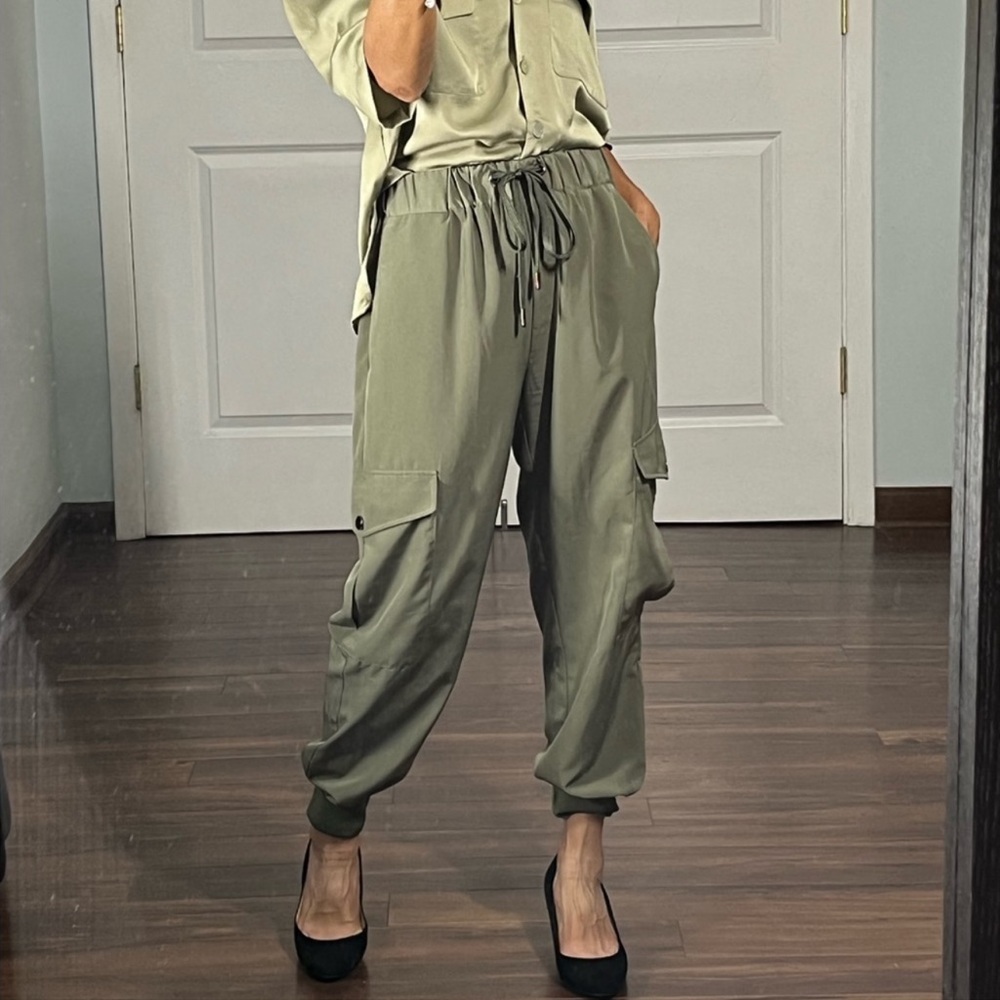 Zara green pull on cargo pants jogger size S